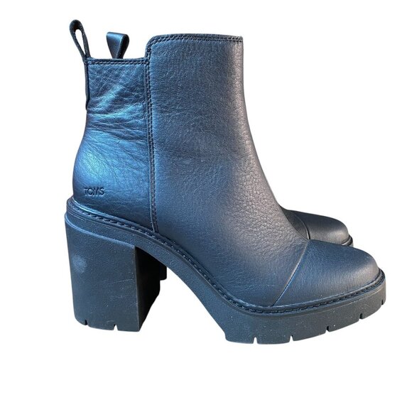 Like New Toms Leather Rya Heeled Boots Black Size 9 - Picture 2 of 9
